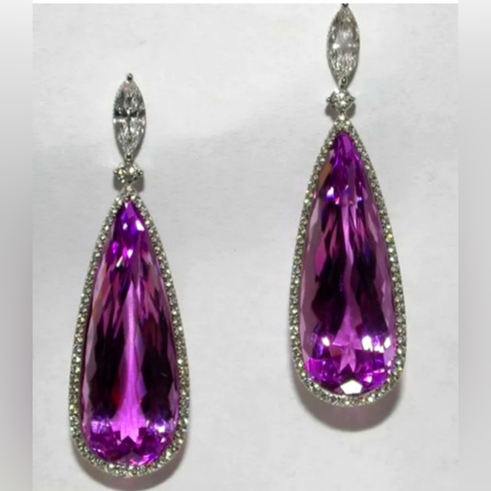 Tear Drop Amethyst Inspired 1 1/2” Drop Earrings - New